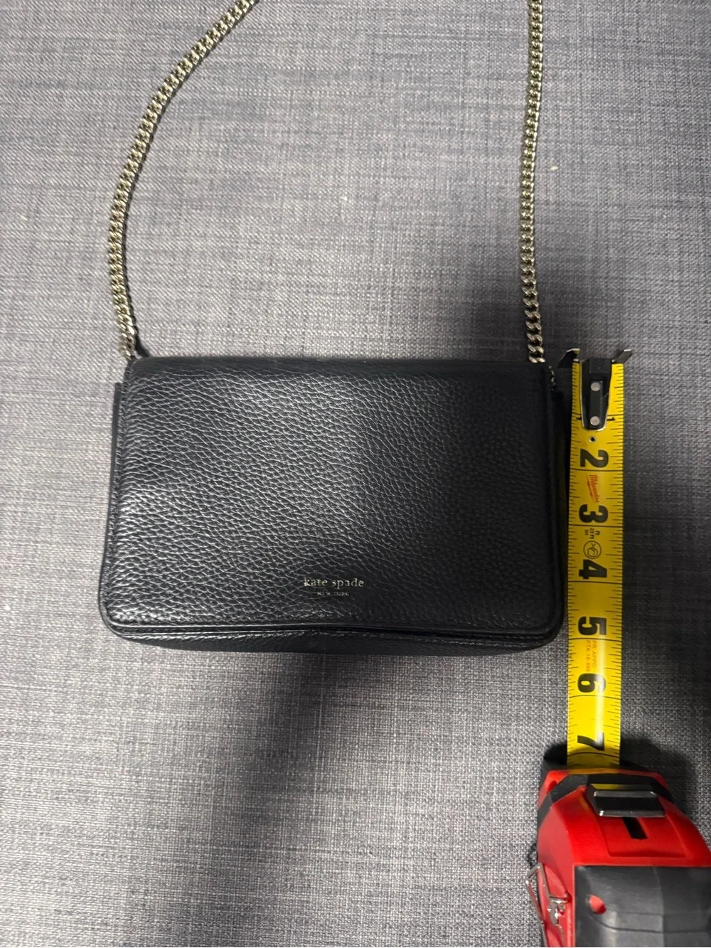 Kate Space Black Leather Crossbody Wallet with Chain Strap